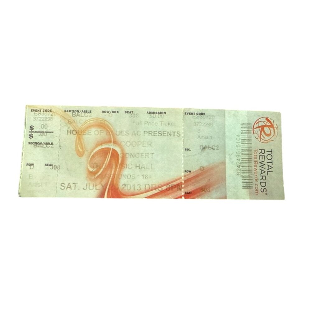 Alice Cooper 2013 Concert Ticket House Of Blues AC Balcony Seat 308 COMP Casino